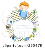 Royalty Free RF Clipart Illustration Of A School Boy Frame With Educational Items