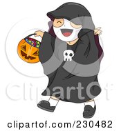 Poster, Art Print Of Happy Boy Dressed As A Skeleton And Carrying A Pumpkin Basket