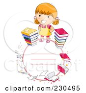 Poster, Art Print Of Happy School Girl Frame With Books And Copyspace