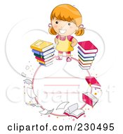 Royalty Free RF Clipart Illustration Of A Happy School Girl Frame With Books And Copyspace