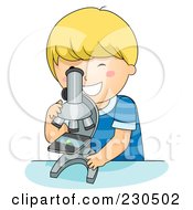 Royalty Free RF Clipart Illustration Of A School Boy Viewing A Sample Through A Microscope