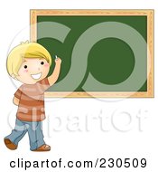 Royalty Free RF Clipart Illustration Of A School Boy Writing On A Chalk Board