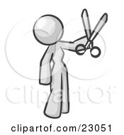 Clipart Illustration Of A White Woman Standing And Holing Up A Pair Of Scissors by Leo Blanchette