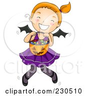 Poster, Art Print Of Cute Halloween Girl In A Bat Costume Holding Her Candy