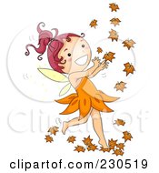 Royalty Free RF Clipart Illustration Of A Happy Fall Fairy Playing With Autumn Leaves