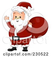 Poster, Art Print Of Friendly Waving Santa Carrying A Red Bag