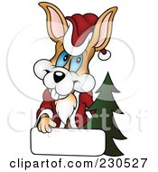 Poster, Art Print Of Happy Christmas Bunny With A Blank Sign