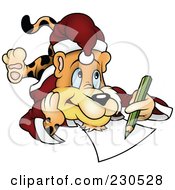 Royalty Free RF Clipart Illustration Of A Christmas Cheetah Laying On His Belly And Drawing