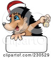 Royalty Free RF Clipart Illustration Of A Happy Christmas Hedgehog With A Blank Sign by dero