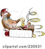Poster, Art Print Of Happy Christmas Horse Ringing A Bell Over A Blank Sign