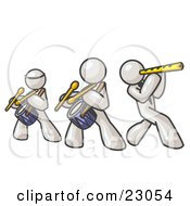 Three White Men Playing Flutes And Drums At A Music Concert
