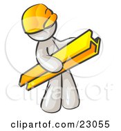 Poster, Art Print Of White Man Construction Worker Wearing A Hardhat And Carrying A Beam At A Work Site