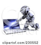 Poster, Art Print Of 3d Robot Character Checking A Laptop