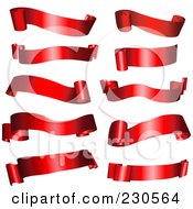 Digital Collage Of Shiny Red Ribbon Banners