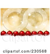 Poster, Art Print Of Line Of Red Christmas Baubles Over White Snow Grunge On Gold Sparkles