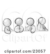 Clipart Illustration Of Four Different White Men Wearing Headsets And Having A Discussion During A Phone Meeting by Leo Blanchette