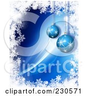 Poster, Art Print Of Christmas Background With Blue Baubles Bordered With Snowflakes