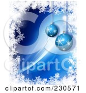 Royalty Free RF Clipart Illustration Of A Christmas Background With Blue Baubles Bordered With Snowflakes