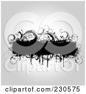 Royalty Free RF Clipart Illustration Of A Grungy Black Floral Text Bar Over Gray Halftone by KJ Pargeter