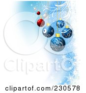 Poster, Art Print Of Christmas Background With Blue And Red Baubles Over Snowflakes And White Grunge