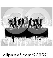 Poster, Art Print Of Silhouetted Dancers Over A Text Bar On A Gray Floral Grunge Background