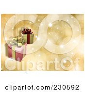 Poster, Art Print Of Christmas Background Of Suspended Gifts Over Gold Sparkles