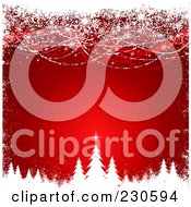 Poster, Art Print Of Red Christmas Background Of White Trees And Waves With Grunge