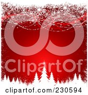 Royalty Free RF Clipart Illustration Of A Red Christmas Background Of White Trees And Waves With Grunge