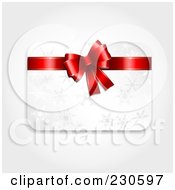 Royalty Free RF Clipart Illustration Of A White And Silver Christmas Gift Card With A Red Ribbon And Snowflakes by KJ Pargeter