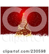 Poster, Art Print Of Christmas Background Of A Golden Christmas Tree In The Snow