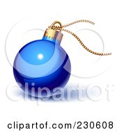 Royalty Free RF Clipart Illustration Of A Glossy Blue Christmas Ornament With Gold String by Oligo