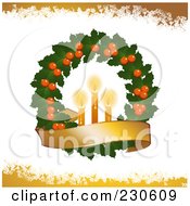 Poster, Art Print Of Christmas Wreath With Candles And A Banner Over White And Yellow Grunge