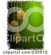 Poster, Art Print Of Green Christmas Background With Gold Ornaments And White Grungy Borders