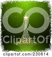 Poster, Art Print Of Golden Christmas Tree With A Star Over Green With White Grunge Borders