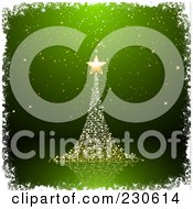 Royalty Free RF Clipart Illustration Of A Golden Christmas Tree With A Star Over Green With White Grunge Borders