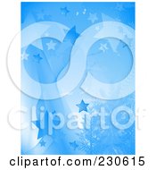 Royalty Free RF Clipart Illustration Of A Vertical Blue Star Background With Evergreen Trees by elaineitalia
