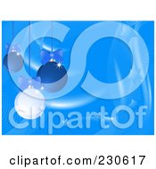 Royalty Free RF Clipart Illustration Of A Blue Christmas Background With Shiny Ornaments And Bows Over Stars And Waves