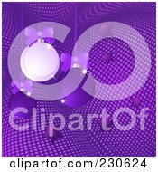 Poster, Art Print Of Christmas Background Of Purple Ornaments And Stars In A Halftone Tunnel