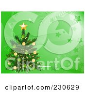 Poster, Art Print Of Christmas Tree Over A Green Wave And Star Background