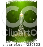 Poster, Art Print Of Magical Gold Christmas Tree Over Green With Suspended Ornaments And White Grunge Borders