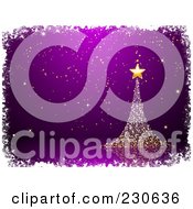 Poster, Art Print Of Magical Gold Christmas Tree Over Purple White Grunge Borders