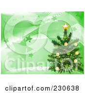Poster, Art Print Of Christmas Tree Over A Magical Wave Star And Halftone Background