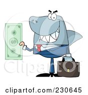 Poster, Art Print Of Shark Businessman Holding A Dollar Bill