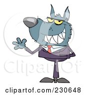 Royalty Free RF Clipart Illustration Of A Waving Wolf Business Man