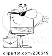 Royalty Free RF Clipart Illustration Of A Coloring Page Outline Of A Friendly Businessman Wearing Shades And Waving