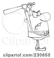 Royalty Free RF Clipart Illustration Of A Coloring Page Outline Of A Businessman Holding A Bat Over His Head