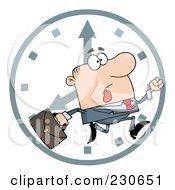 Poster, Art Print Of Hurried White Businessman Running Past A Clock