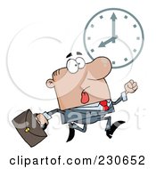 Royalty Free RF Clipart Illustration Of A Hurried Black Businessman Running Past A Clock by Hit Toon