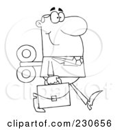 Royalty Free RF Clipart Illustration Of A Coloring Page Outline Of A Windup Businessman Walking With A Briefcase