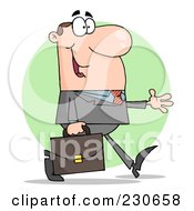 Royalty Free RF Clipart Illustration Of A Caucasian Business Man Walking With His Hand Out Over A Green Circle